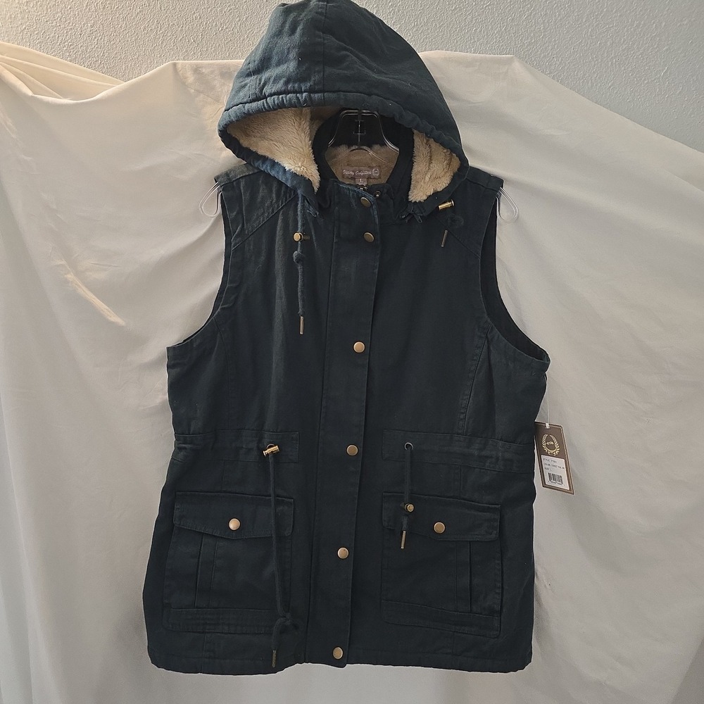 Victory Outfitters Canvas Utility Vest Sherpa Lined Removable Hood Green L NWT